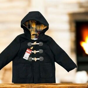 Cat & Jack Black Peacoat Jacket Coat 18mos Yellow Plaid Lining New w/ Tags